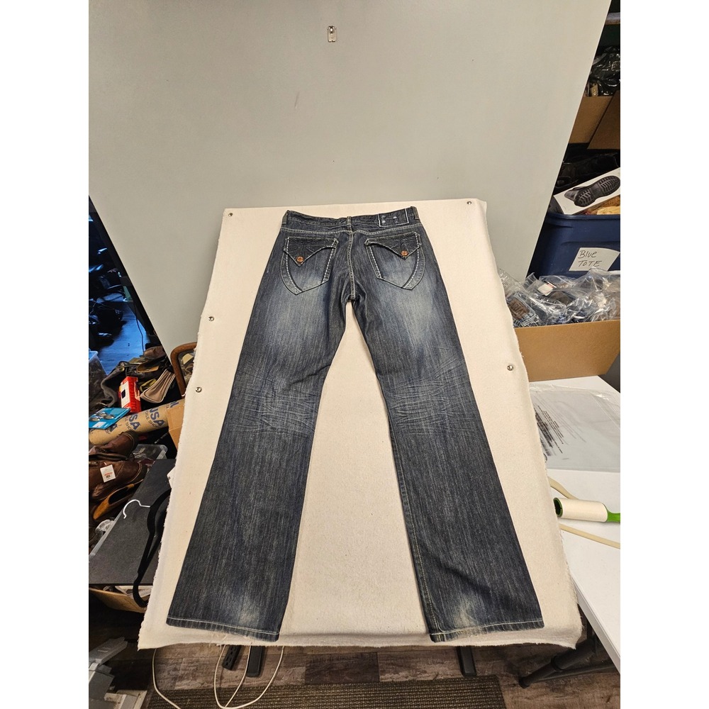 Helix Black Label Mens Straight Leg Jeans Dark Wash Blue Denim 36x34 Distressed